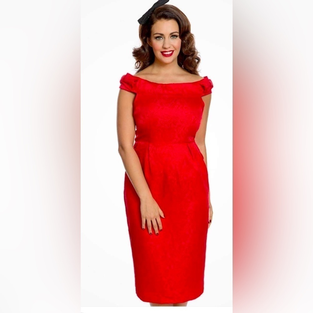 LINDY BOP Red Pin-up woman 50's retro midi length sleeveless betty Boop dress 6